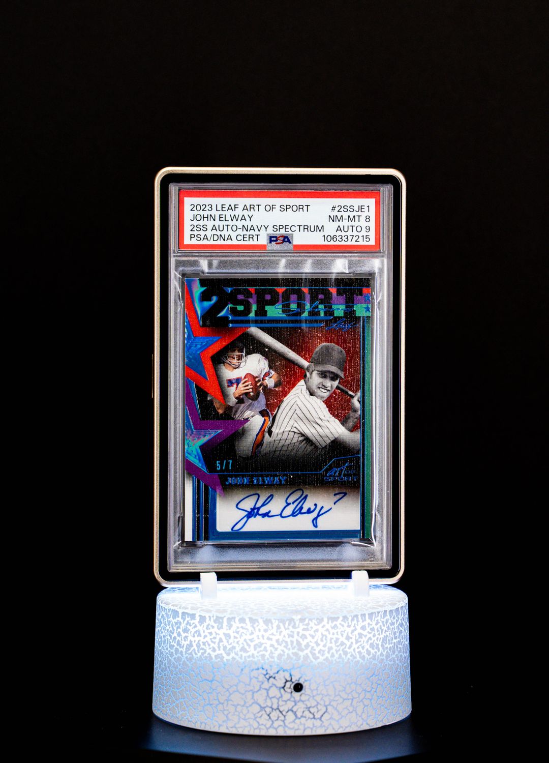 2023 Leaf Art of Sport 2 Sport Auto Navy Spectrum John Elway SN5/7 PSA NM-MT 8 Auto 9 #2SSJE1