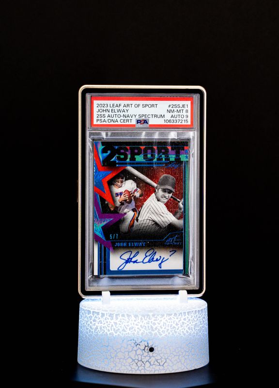 2023 Leaf Art of Sport 2 Sport Auto Navy Spectrum John Elway SN5/7 PSA NM-MT 8 Auto 9 #2SSJE1