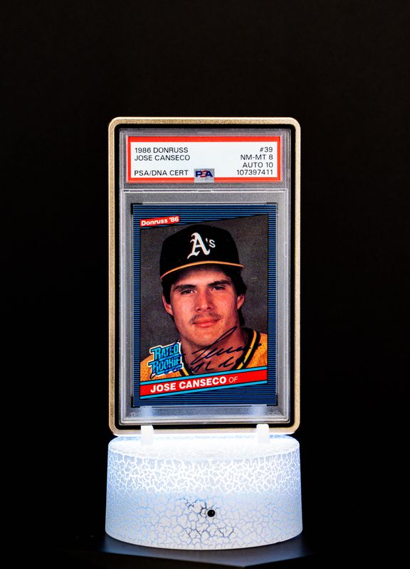1986 Donruss Autographed, Jose Canseco #39 (PSA NM-MT 8, Auto 10) – Cert #107397411