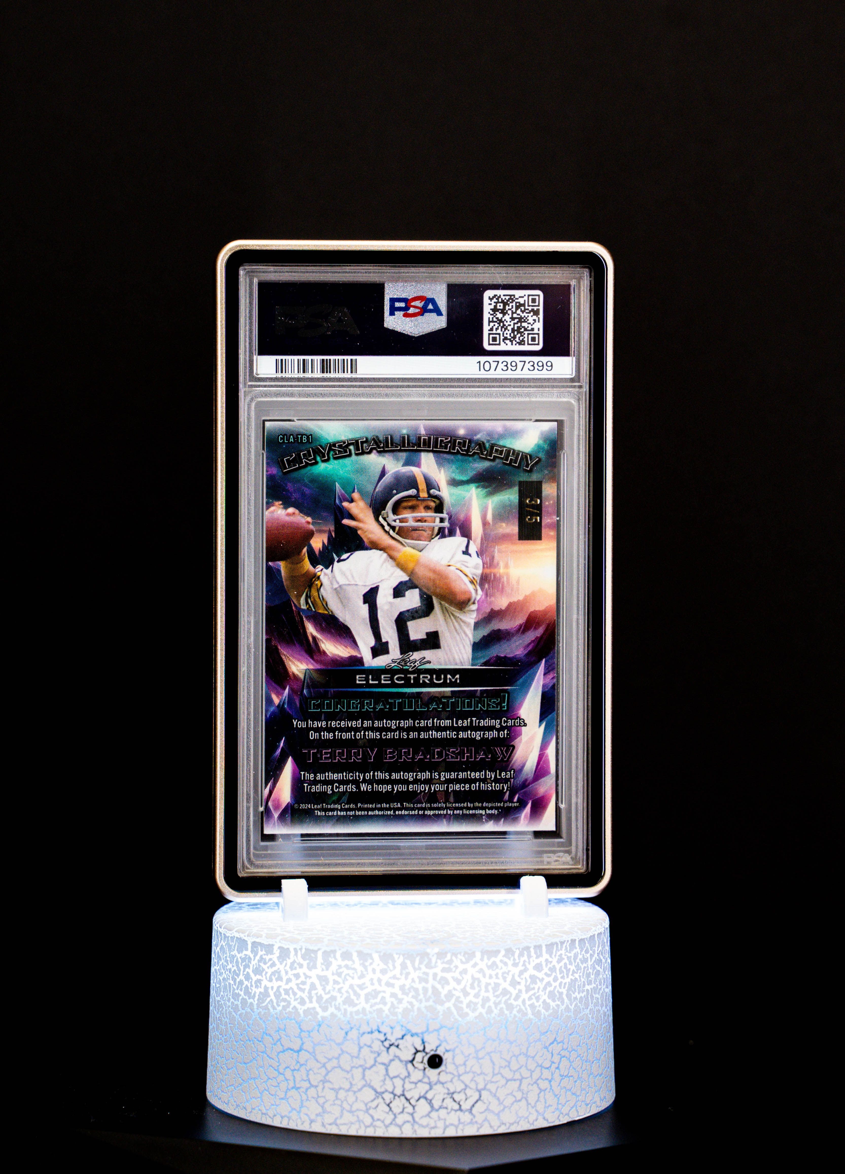 2024 Leaf Electrum Crystallography Green Fluorescent Terry Bradshaw Auto SN3/5 PSA Mint 9 Auto 10 #CLATB1