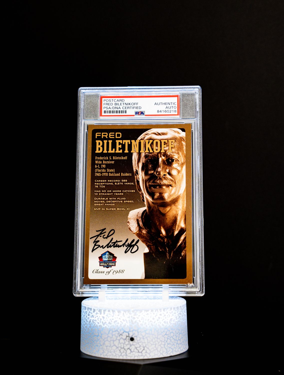 Class of 1988 Post Card Fred Biletnikoff (Medium Card) 128/150 (PSA: Authentic Auto PSA: #84160218)