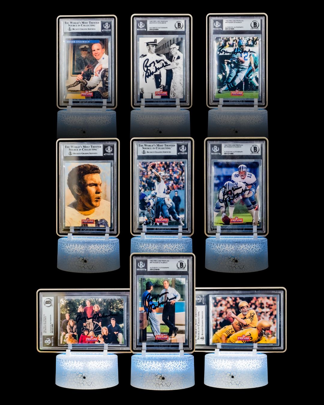 1992 Pro Line Profiles Roger Staubach Autographed Complete Set (#1–9/9) BGS 10 Authentic Autographs