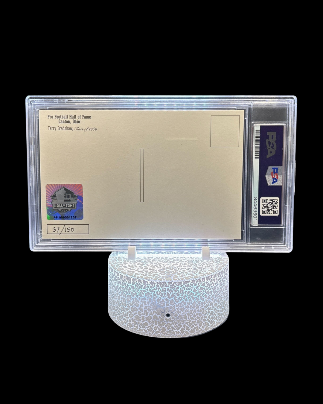 Pro Football Hall of Fame Class of 1989 Terry Bradshaw Autograph Postcard (SN: 37/150) PSA Auto GEM MT 10