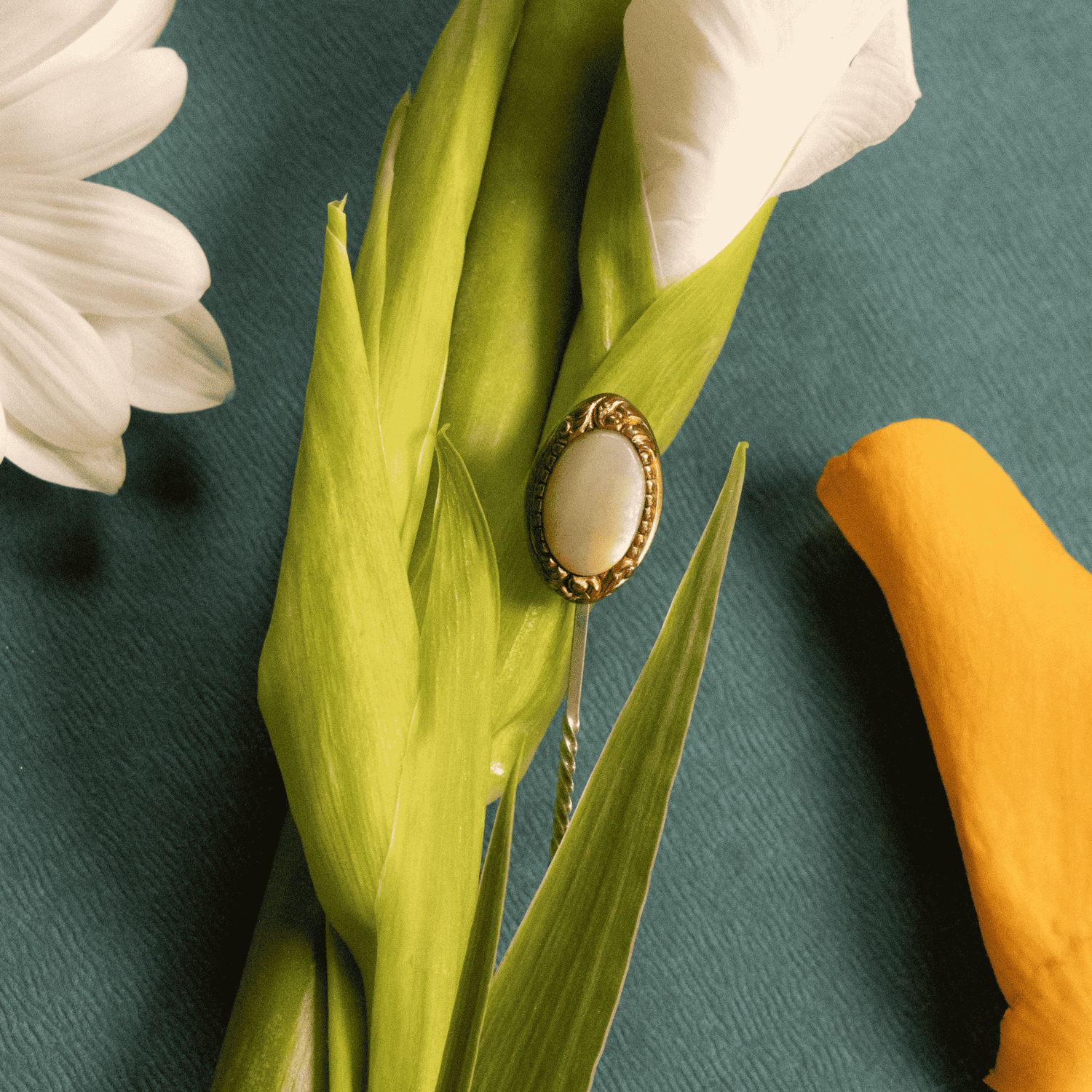 The Connie: Brass and Faux White Opal Stick Pin