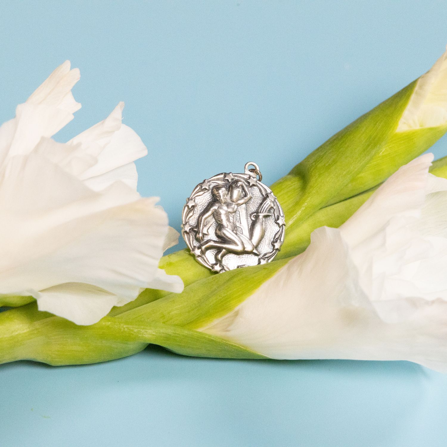 The Aquarius: Sterling Silver Zodiac Charm Pendant