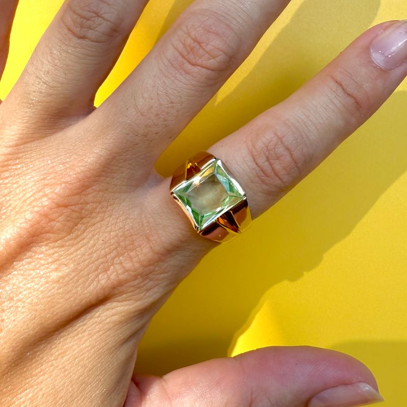 The Norma Jean: 10K Yellow Gold and 4CT Radiant-Cut Green Spinel Ring