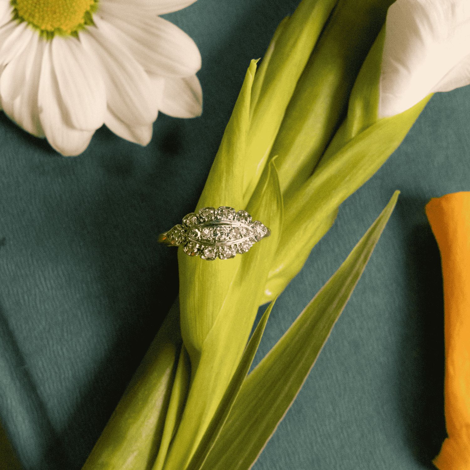 The Estelle: 14k Yellow Gold and 0.41CTW Diamond Art Deco Ring