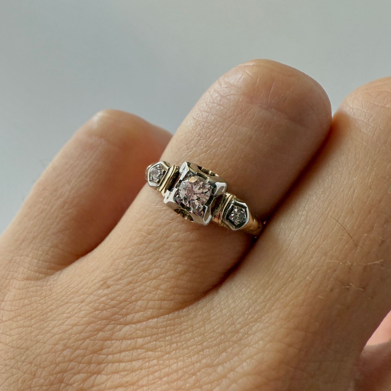 The Frances: 14K Yellow Gold Band and 18K White Gold Setting with 0.25CTW Diamond Ring
