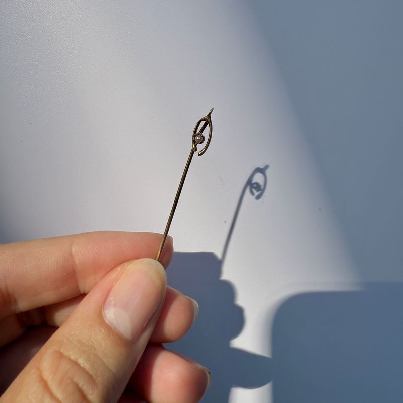 The Nancy: 10K Yellow Gold and Pearl Wishbone Stick Pin