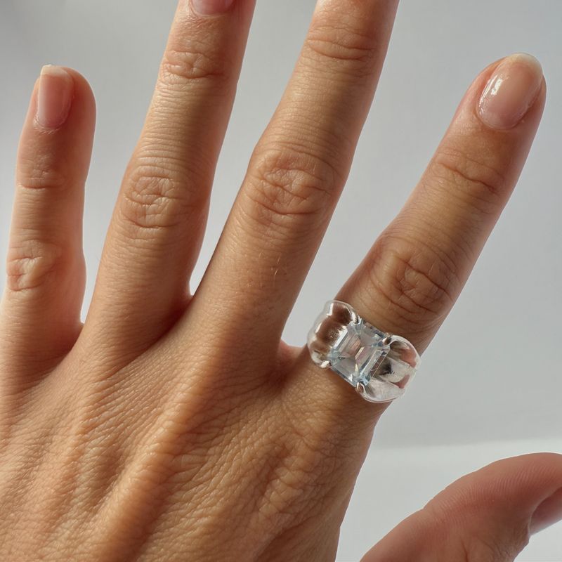 The Dana: Sterling Silver and 3CT Emerald-Cut Light Blue Topaz Ring
