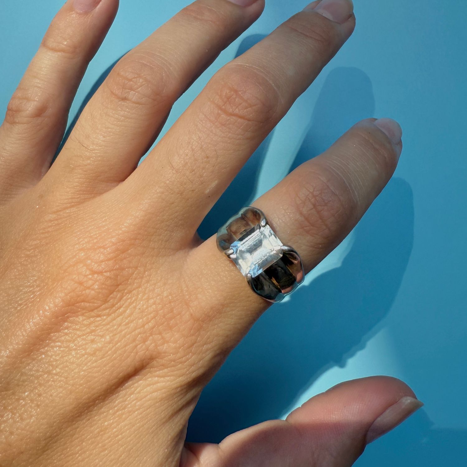 The Dana: Sterling Silver and 3CT Emerald-Cut Light Blue Topaz Ring