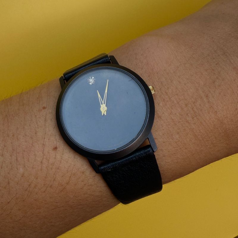 The Albert: 8.75&quot; Wittnauer Black Leather Watch with Diamond Accent