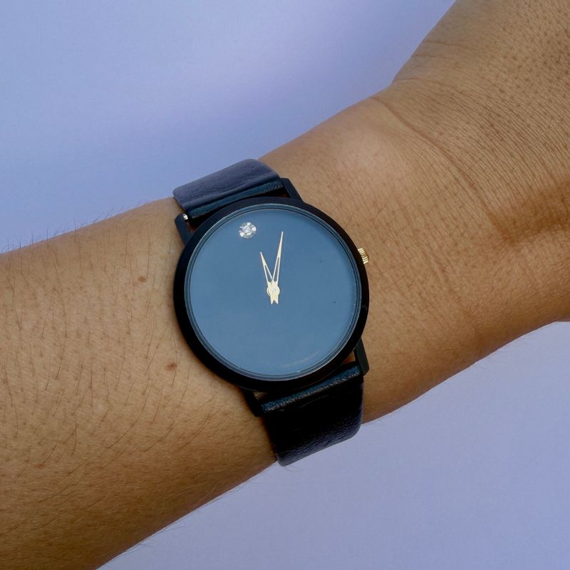 The Albert: 8.75" Wittnauer Black Leather Watch with Diamond Accent