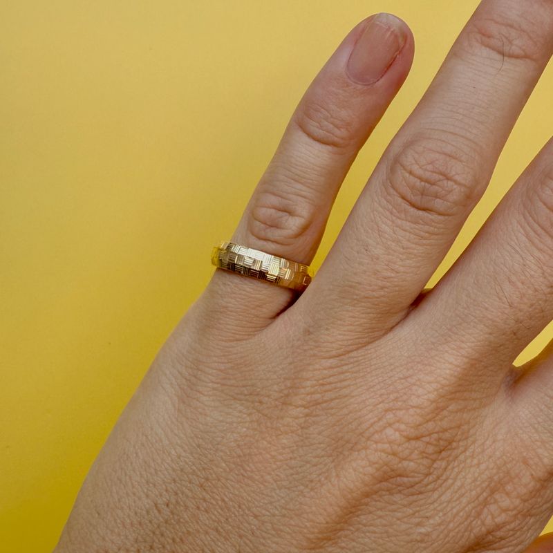 The Maximus: 14K Yellow Gold Band with Etched Basket Weave Pattern Ring