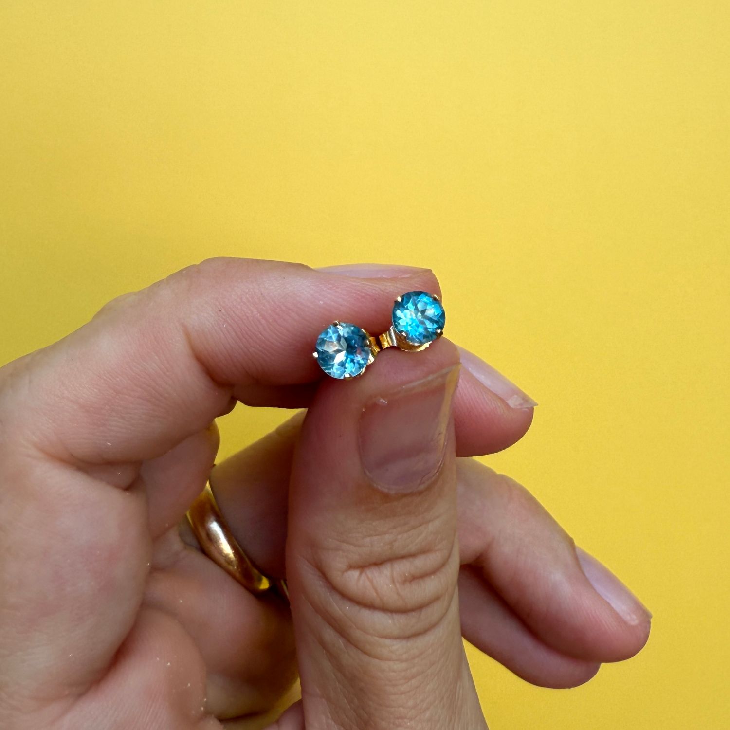 The Crystal: 14K Yellow Gold and 0.6CT Blue Topaz Stud Earrings