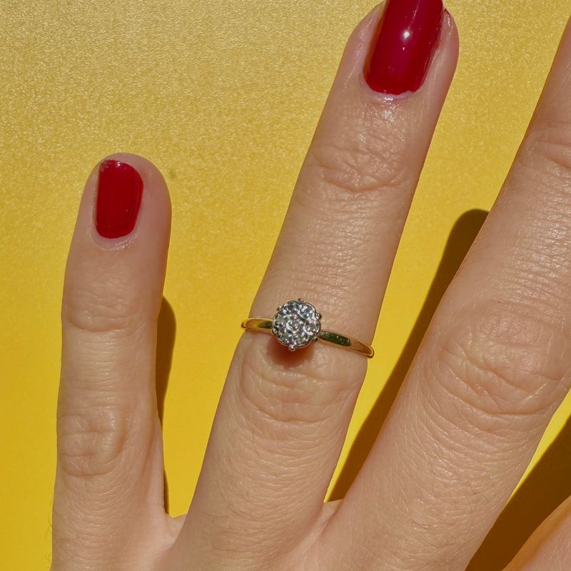 The Sophia: 10k Yellow Gold and White Gold 7-Diamond Floral Ring, 0.10CTW