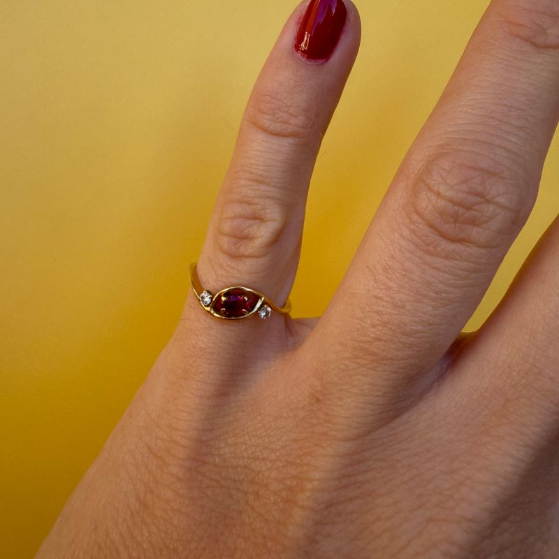 The Velma: 18K Yellow Gold, 0.2C Ruby and 0.10TCW Diamond 0.10CTW Ring