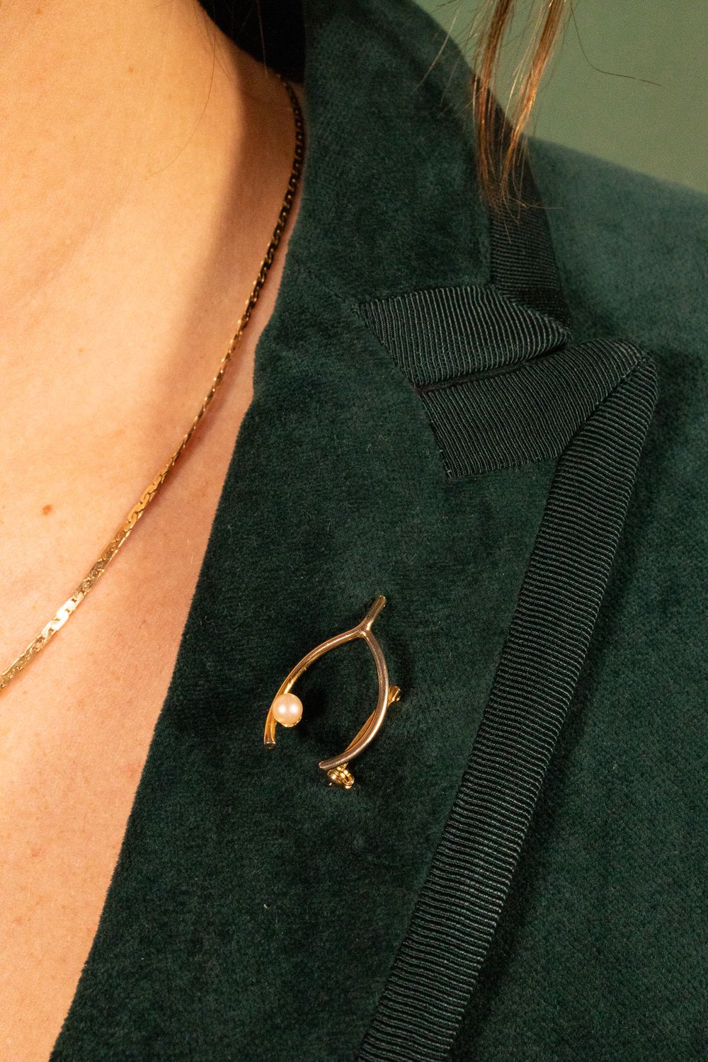 The Russell: 12K Gold-Filled &amp; Pearl Wishbone Brooch