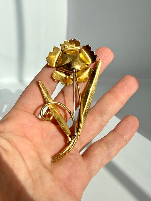 The Dahlia: Sterling Silver Gold-Plated Blue Rhinestone Floral Brooch