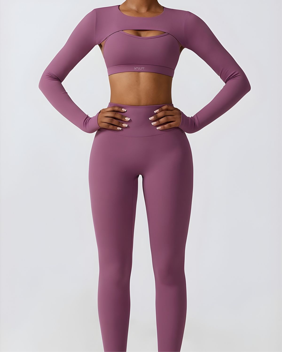 Set &quot;Zaya&quot; Purple - Sports Bra, Crop Top &amp; Leggings