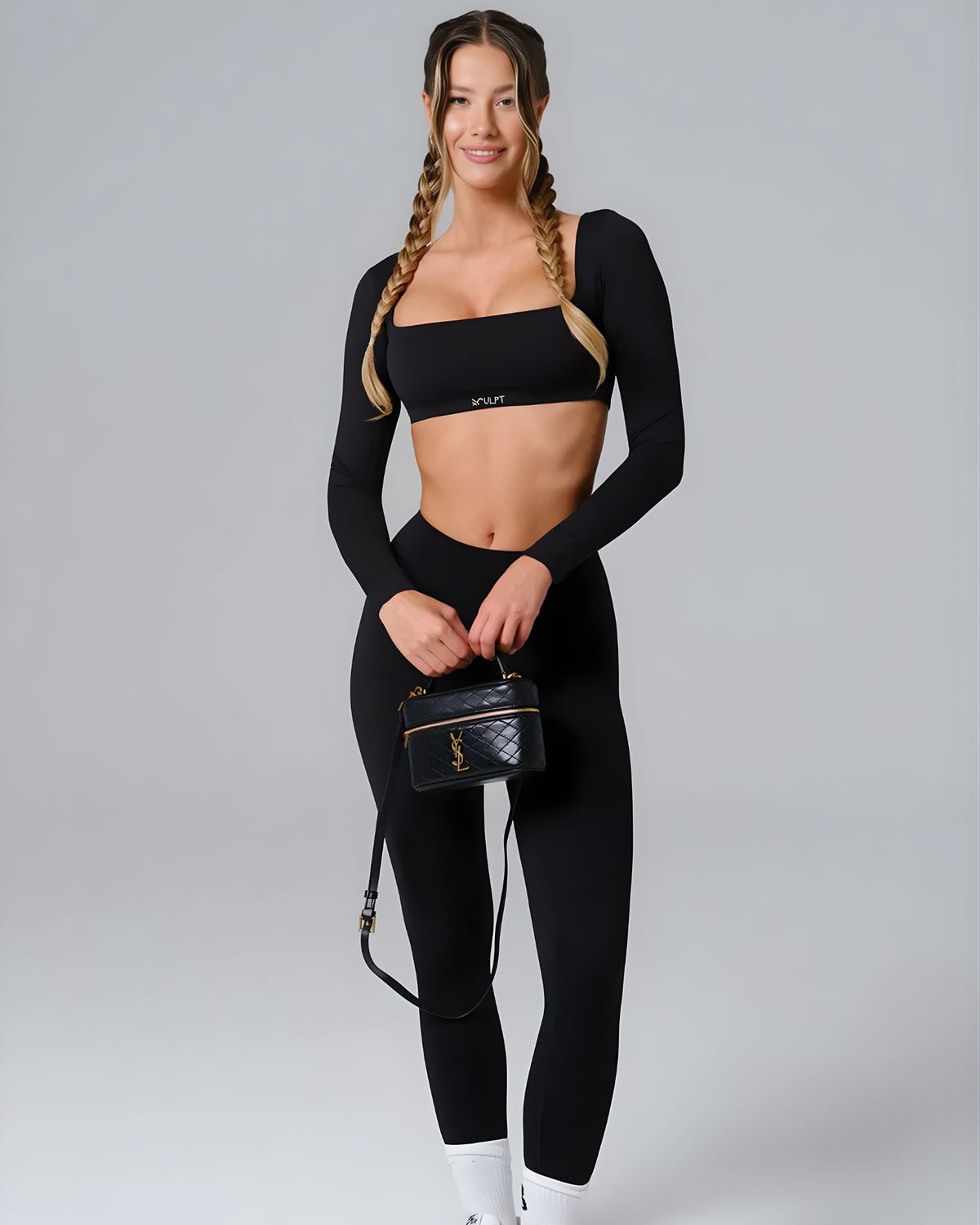 Set &quot;Kaya&quot; Black - Long leggings and long sleeve crop top