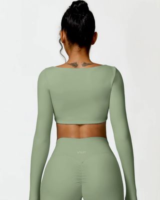 Сет "Kaya" Green  - дълъг клин и crop топ с дълги ръкави