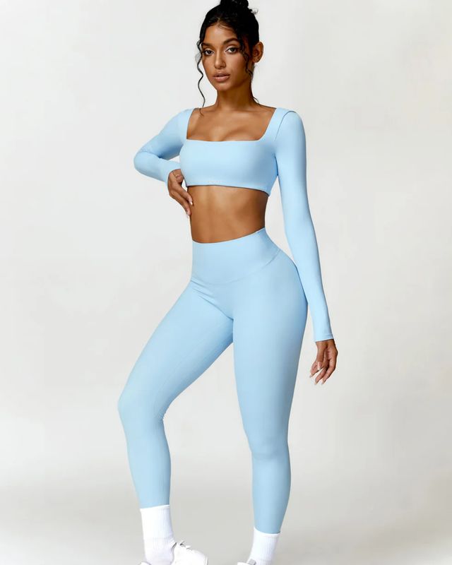 Set "Kaya" Blue - Long leggings and long sleeve crop top