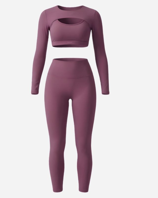Set "Zaya" Purple - Sports Bra, Crop Top &amp; Leggings