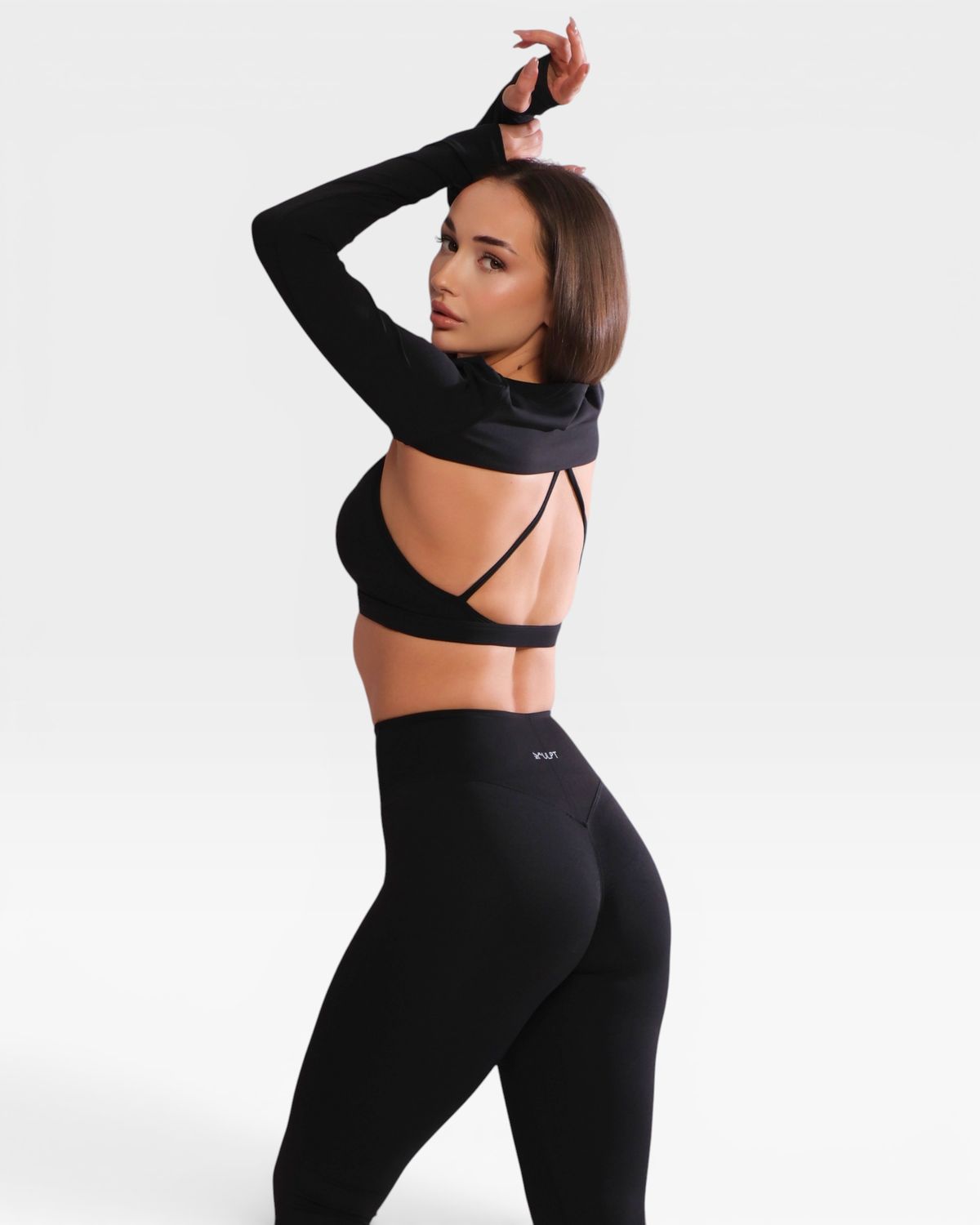 Set "Zaya" Black - Sports Bra, Crop Top &amp; Leggings