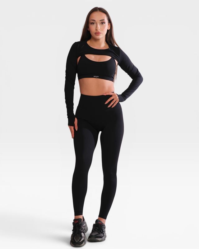 Set "Zaya" Black - Sports Bra, Crop Top &amp; Leggings