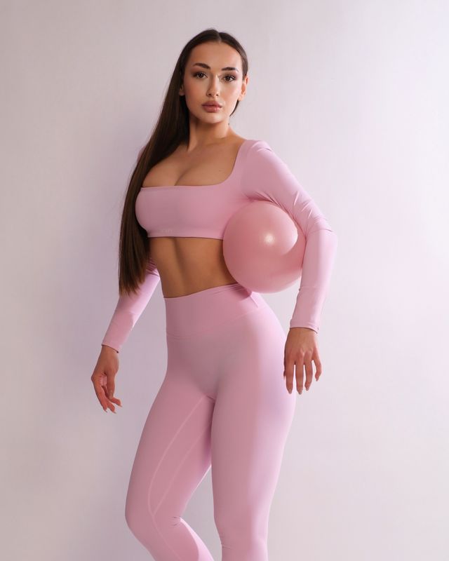 Set "Kaya" Pink - Long leggings and long sleeve crop top