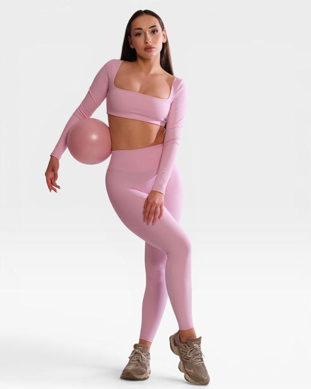 Set "Kaya" Pink - Long leggings and long sleeve crop top
