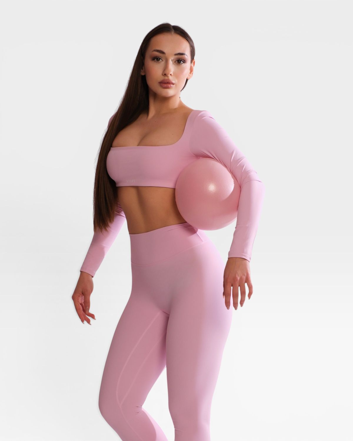 Set "Kaya" Pink - Long leggings and long sleeve crop top
