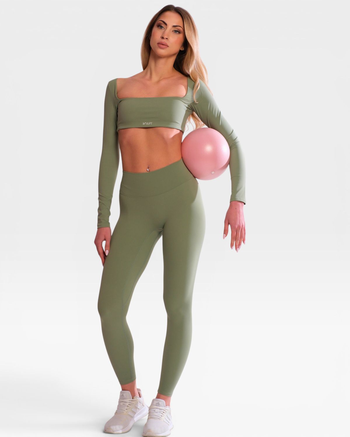 Set "Kaya" Green - Long leggings and long sleeve crop top