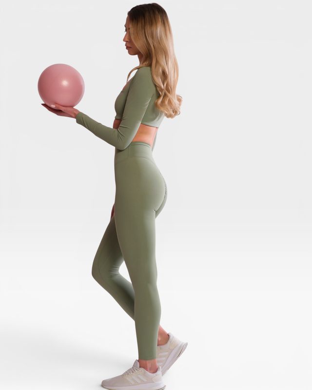 Set "Kaya" Green - Long leggings and long sleeve crop top