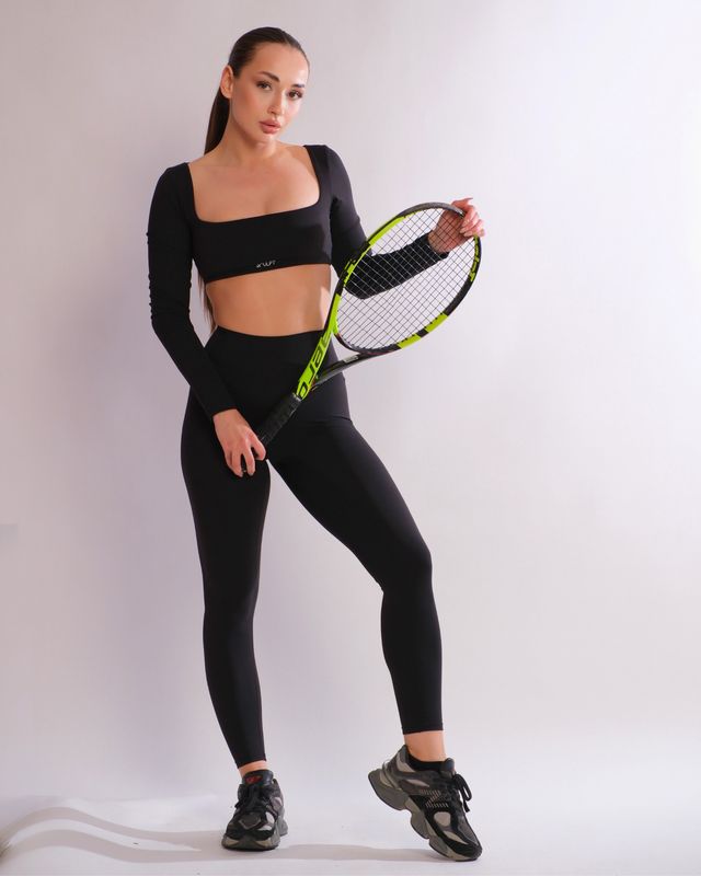 Set "Kaya" Black - Long leggings and long sleeve crop top