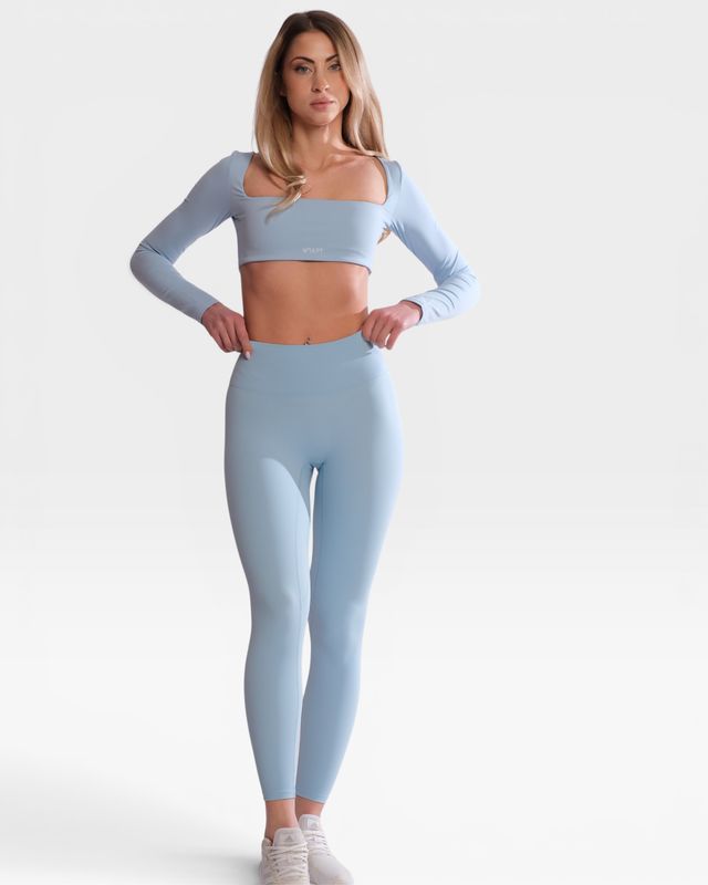 Set "Kaya" Blue - Long leggings and long sleeve crop top