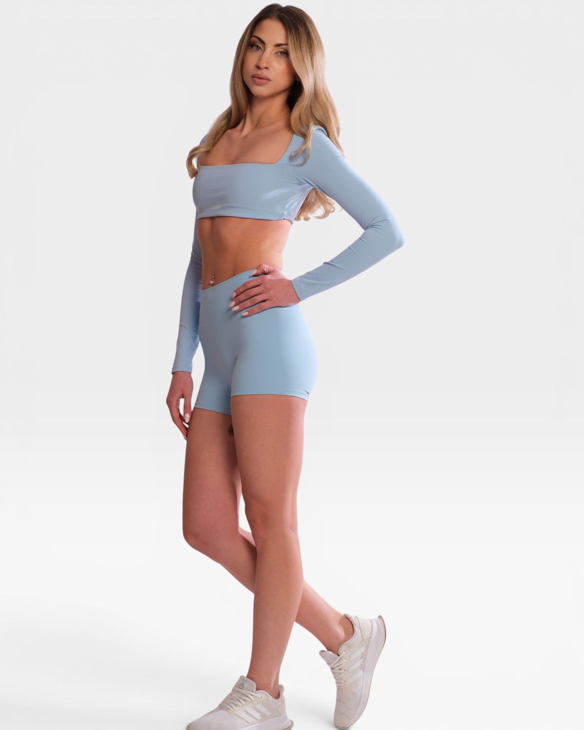 Set "Kaya" Blue - Short leggings and long sleeve crop top