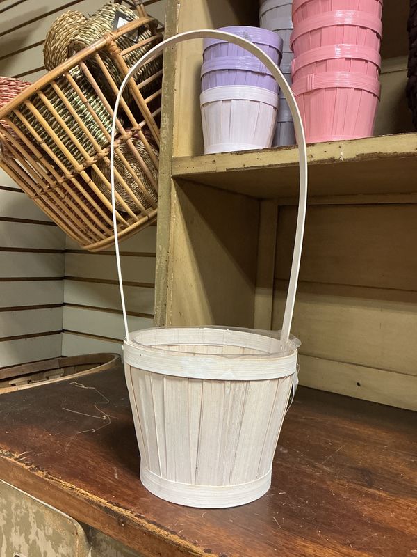 White Wicker Long Handle Basket