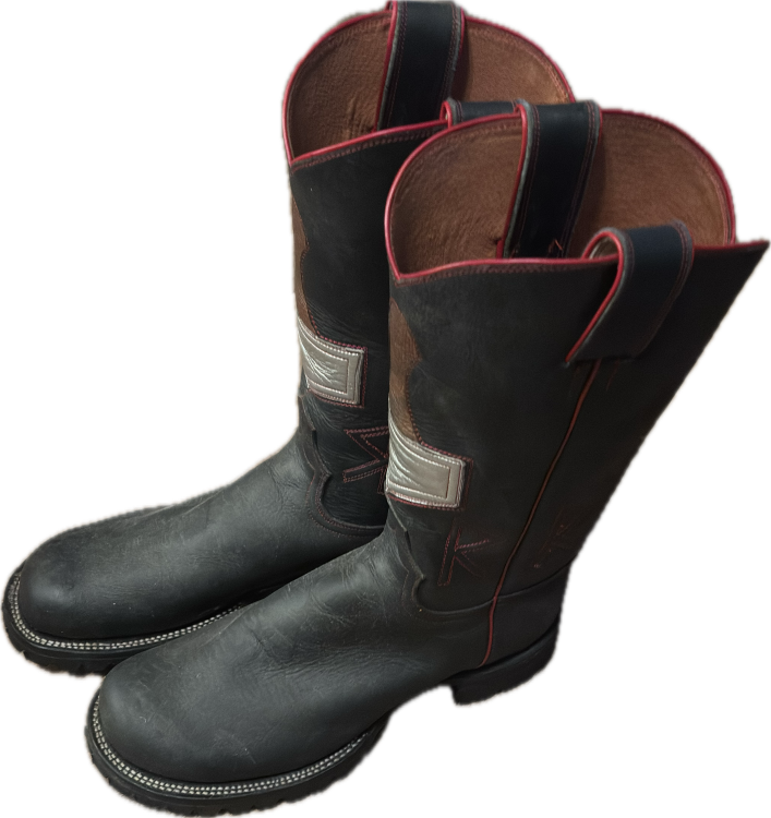 Handcrafted Leather Work Boot, Colour: Black, Design: Thor Hammer, Size: 9