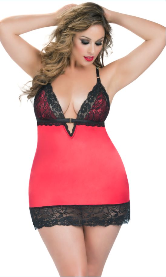 Ophelie Satin Babydoll w/ Lace and G-String - size 14