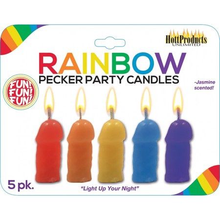 Rainbow Pecker Party Coloured Candles 5pk