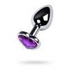 Silver Metal Anal Plug w Heart Gem, Colour: Purple, Size: Small
