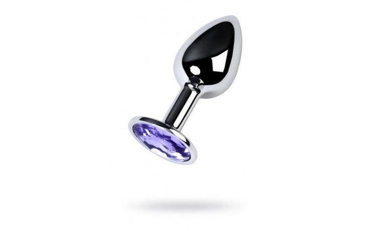 Silver Metal Anal Plug w Amethyst Crystal Small