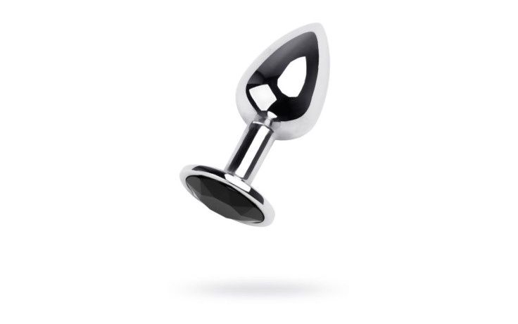 Silver Metal Anal Plug w Black Gem Small