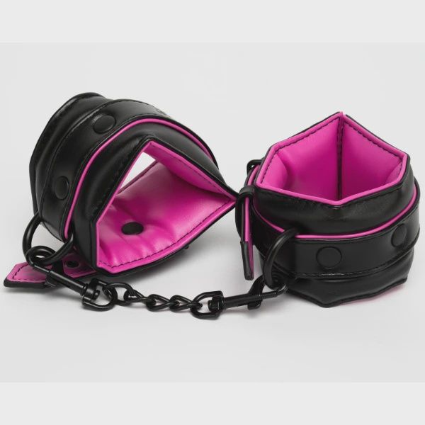 PVC &amp; Leather Padded Collar -  Black / Hot Pink