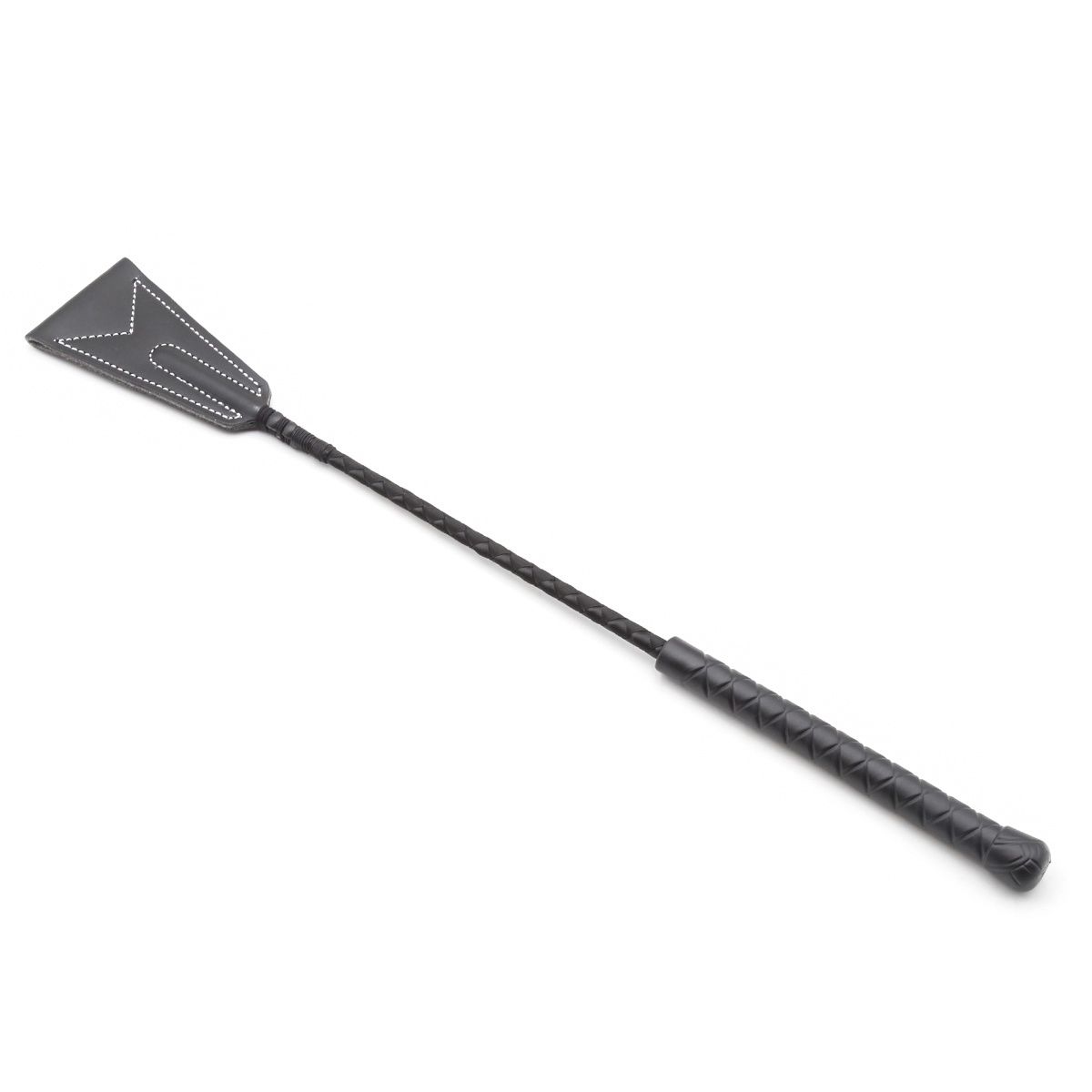 Black Stitched Leather Riding Crop - 47cm