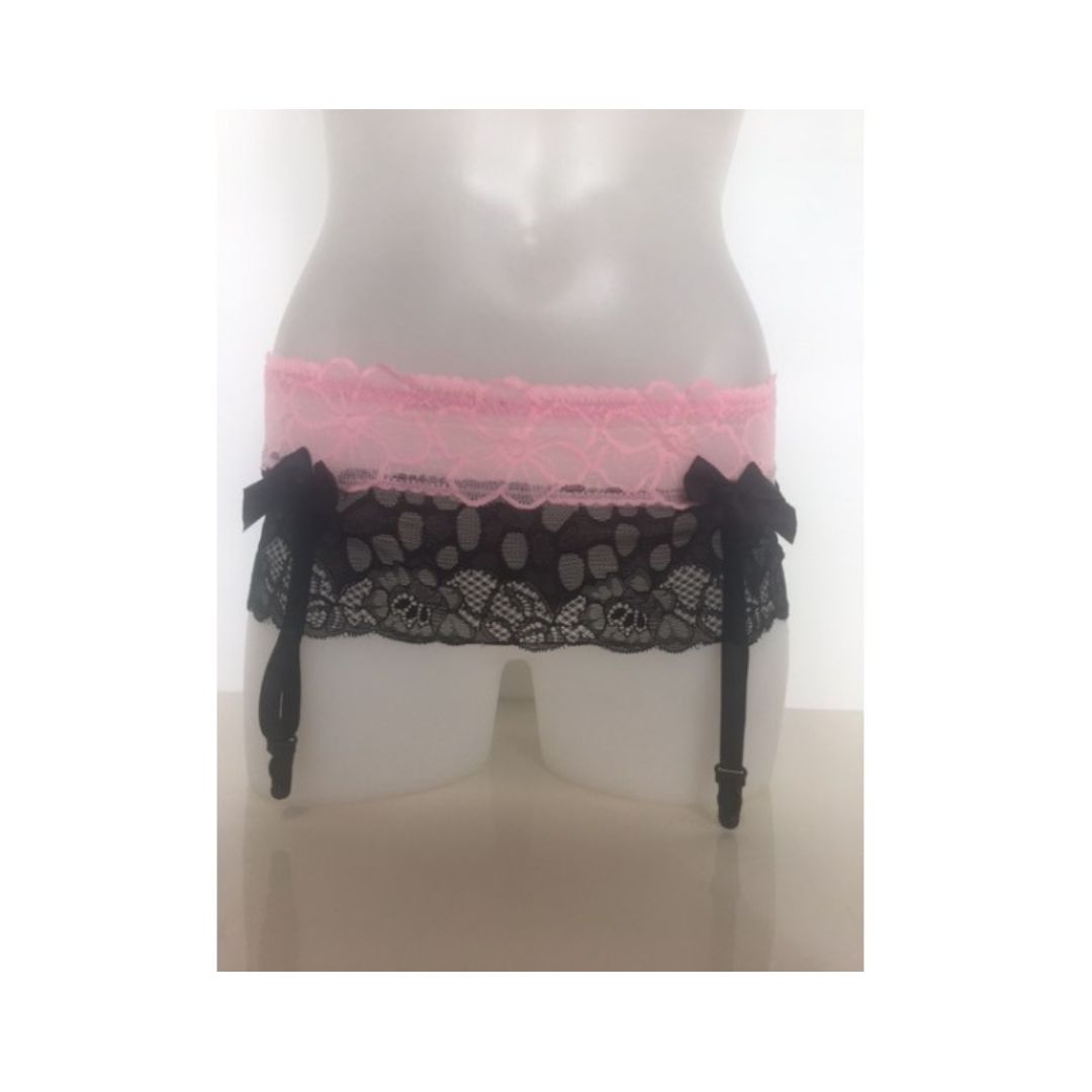 Black / Pink Lace Suspender - Size 8/14