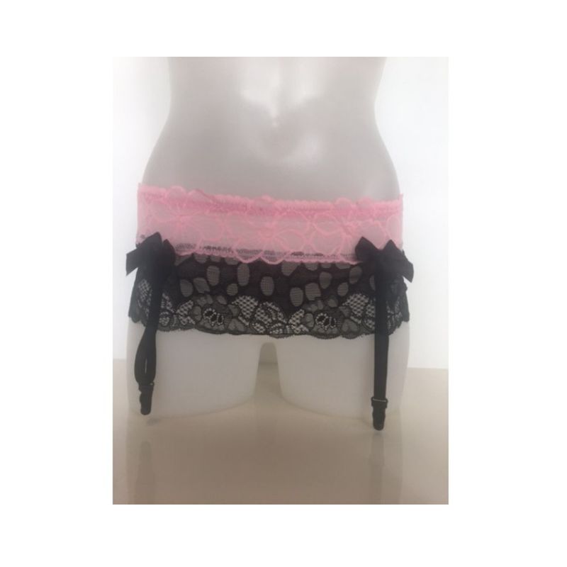 Black / Pink Lace Suspender - Size 8/14