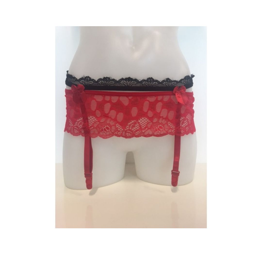 Red / Black Lace Suspender - Size 8/14